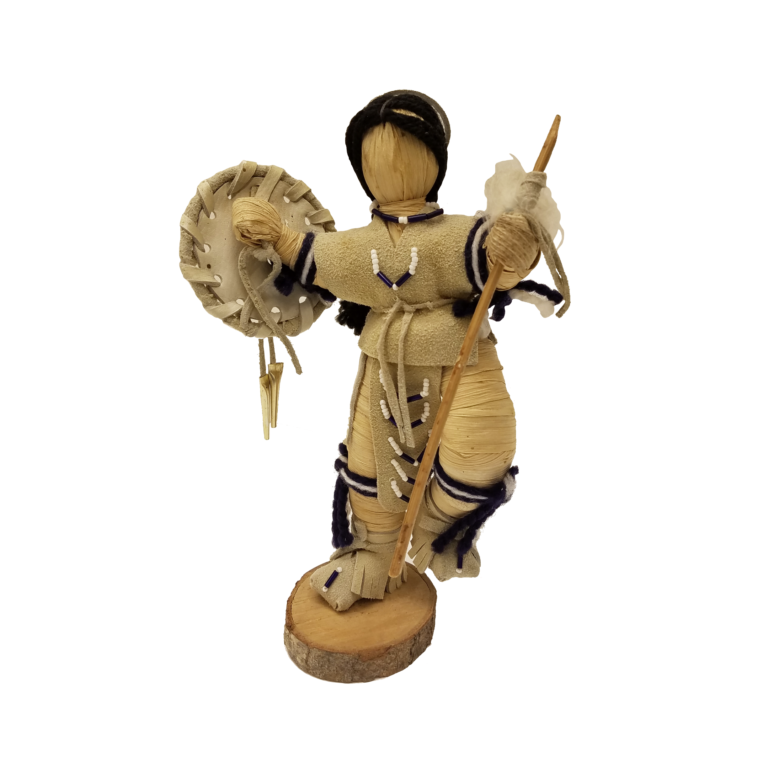 Cornhusk doll with stick and shield